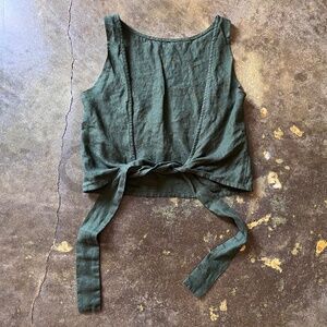 Love And Confuse Linen tie back tank top, sleeveless open back blouse, handmade